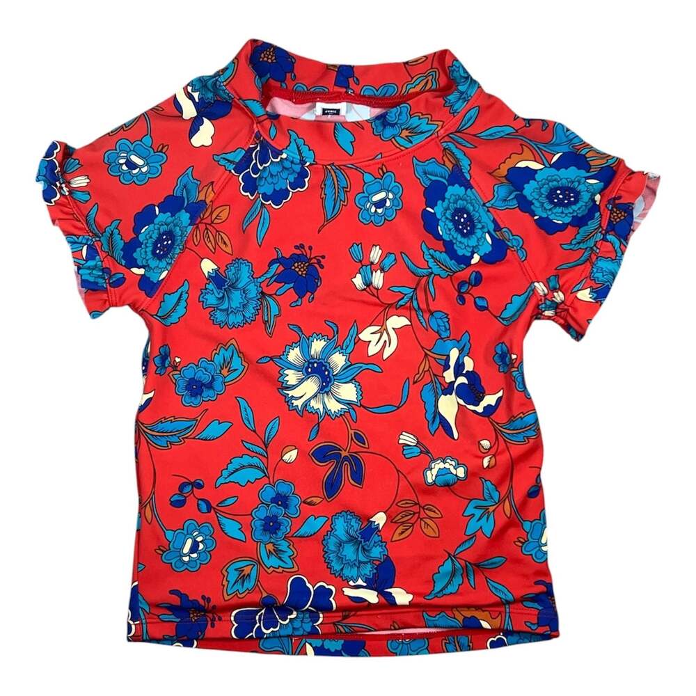 Janie and Jack Red Floral Rash Guard Swim Shirt, Size 5